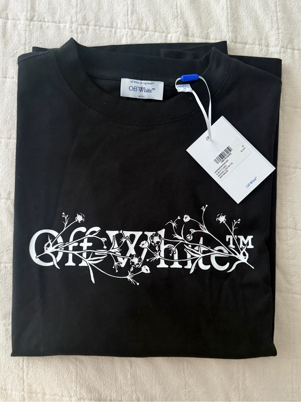 Off-White Black Tee with White Floral Logo